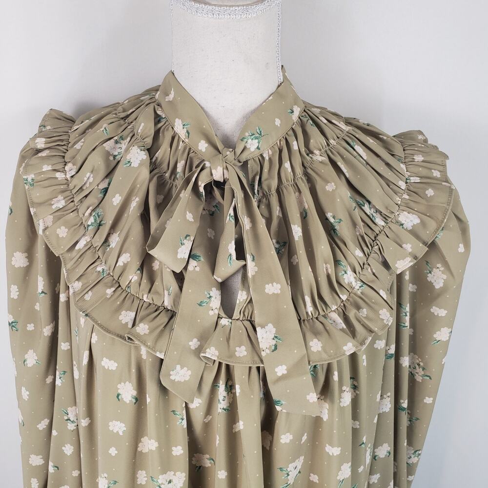 NWT WEWOREWHAT Hi-Low Polka Dot Green Floral Pattern Ruffle Peasant Dress S - Picture 4 of 16